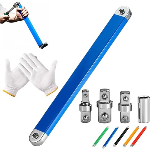 Clé d'extension déportée professionnelle pour clé à chocs, rallonge de cliquet compacte et résistante aux chocs avec adaptateurs 1/4, 3/8 et 1/2 pour espaces restreints et couples élevés (Bleu)
