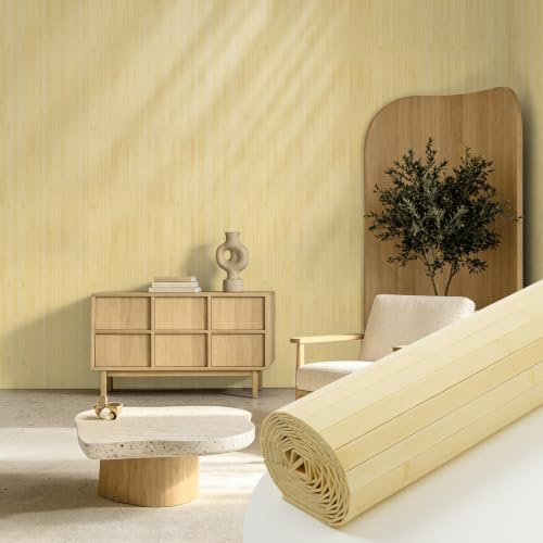 Vieshful Paneles de Pared de Bambú Natural (40 x 240cm), Revestimiento Flexible para Decoración de Interiores, Listones de Madera para Isla de Cocina, Salón y Renovación de Muebles DIY Natural