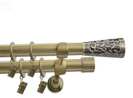 Fenster DEKOR Gardinenstange Gold Antik - Gordijnroede 150 cm - Elegante Modern Vorhangstange - 2-läufig stange vorhang - Karniesabschluss wählbar - Vorhang Stangen Gold Antik Modena