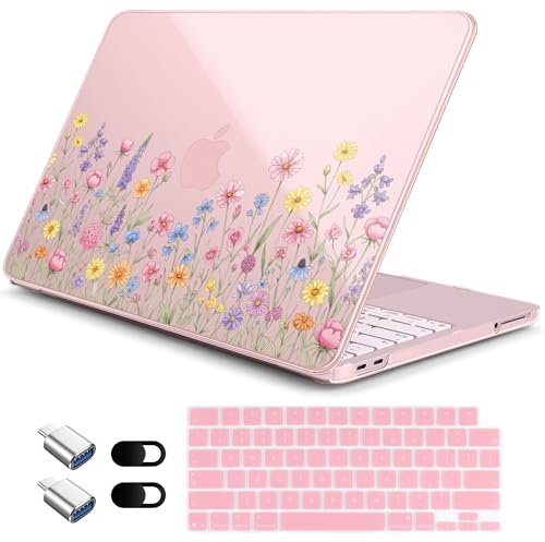 Loyrina for MacBook Neo 13 Inch Case 2026 Release Model A3404, Fresh Floral Pattern 1.2 mm Ultra Slim Hard Shell Cover, 6-in-1 Laptop Accessories Bundle for Women Girls, Garden Bloom