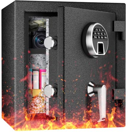 WASJOYE 45L Ignífuga Caja Fuerte para Huellas Dactilares (40 * 36 * 31cm) | Biométrico Caja Fuerte con Teclado Digital y Carga Tipo C, Safe Convencionale Impermeable para Efectivo la Hogar Oficina