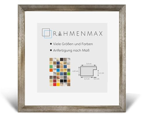 RahmenMax® Morena Bilderrahmen Holz 28x28 cm zum Aufhängen/Bilderrahmen Maßanfertigung möglich/MDF Posterrahmen/Bilder Rahmen in Vintage Metall mit 1mm Antireflex Acrylglas/Puzzle Rahmen
