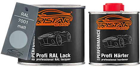 TRISTARcolor RAL 7001 Silbergrau matt Lack Dose + Härter 0,75 L | 2K-Set aus Lack + Härter, schnelltrocknend