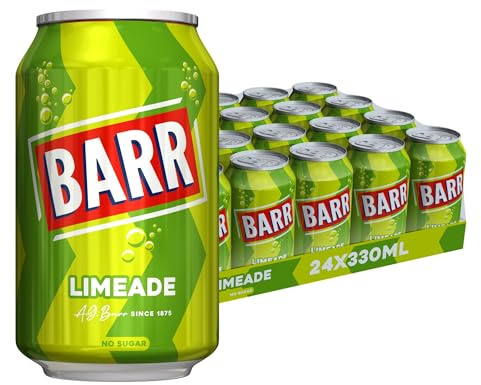 Barr Limeade - Fizzy Drinks 24 Pack x 330ml Cans - Tangy Lime Flavour Soft Drink Cans with Zero Sugar