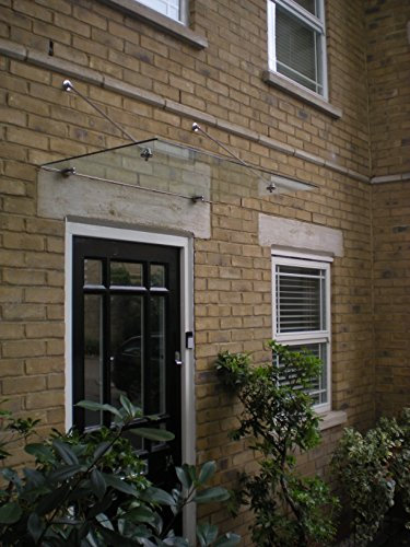 Dio-Met Glass & Stainless Steel Porch Door Canopy Type 2-1440mm Wide 8mm Toughened Safety Glass Awning - 316 Grade Steel Brackets & Full Fixing Kit - Made in Sheffield UK