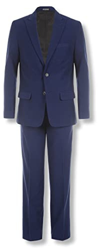 Calvin Klein Boys' 2-piece Formal Suit Set, Includes Single Breasted Jacket & Straight Leg Dress Pants with Belt Loops & Functional Pockets, Infinity Blue, 16