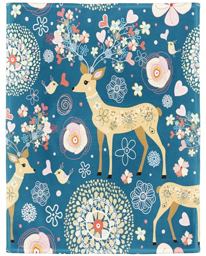 YISUMEI Decke 150x200 cm Kuscheldecken Sanft Flanell Weich Fleecedecke Fabelhaftes Blumen Rotwild Muster