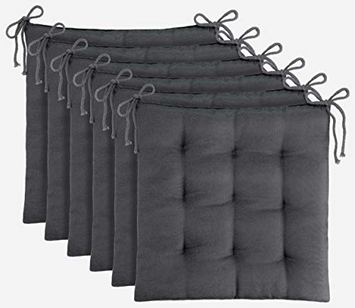 Brandsseller 6er Set Stuhlkissen 40x40x5 cm Sitzkissen Polster Stuhlauflage mit Haltebändern Dekokissen für Indoor Outdoor gesteppt - Dunkelgrau