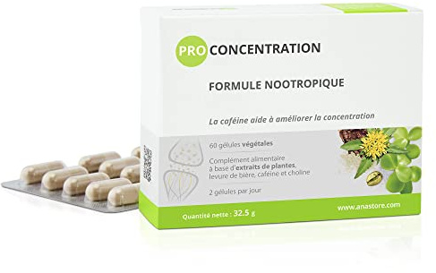 PRO CONCENTRATION * 440 mg / 60 gélules * Cerveau (concentration) * Choline, Rhodiole, Bacopa Monnieri, Levure de bière, Caféine