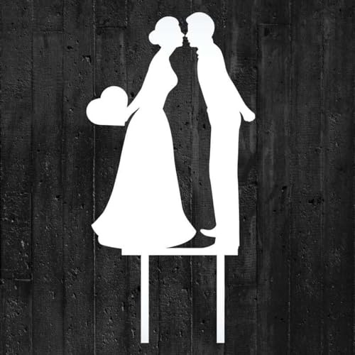 Cake Company Acryl Cake Topper Brautpaar küssend mit Herz | Hochzeit Tortendekoration für besondere Momente I Tortenfigur aus hochwertigem Acryl weiß | Größe : 150x100 mm, Stärke: 3 mm