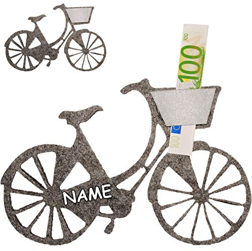 alles-meine.de GmbH Geldgeschenk/Deko/Glückwunschkarte - Filz - Fahrrad/Bike - E-Bike - grau - inkl. Name - ideal für Gutschein + Geldscheine + Foto´s + Glückwünsche - Geld..