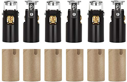 DiCUNO E12 LED Light Bulb Socket, Candelabra Base Socket Replacement, Chandelier Candle Lamp Holder Parts with Cardboard Insulator, Keyless Phenolic, UL Listed, 6-Pack