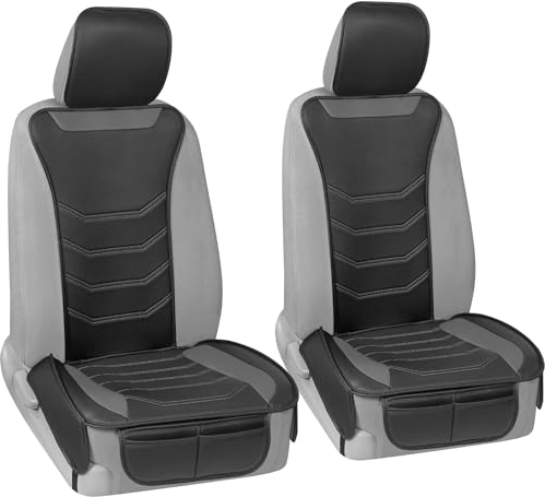 Motor Trend LuxeFit - Fundas de Asiento Grises para automóviles, Camiones, Furgonetas, SUV (Paquete de 2), Piel sintética, fáciles de Instalar, con Bolsillos de Almacenamiento, se