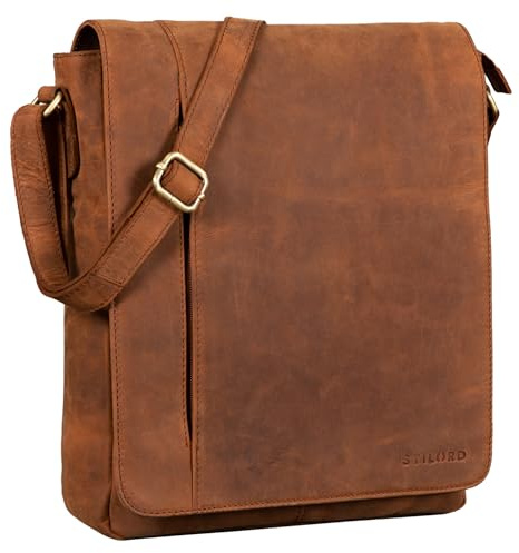 STILORD Paul Umhängetasche Herren Leder Hochformat Messenger Bag im Vintage Design Ledertasche für 13,3 Zoll MacBook iPad DIN A4 Herrentasche Echtleder Farbe:tan - Dunkelbraun