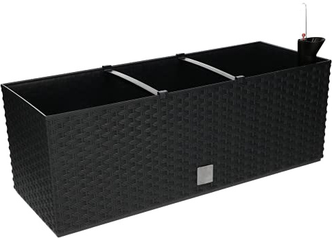 KOTARBAU® Blumenkasten 50x20x20cm mit Bewässerungseinlage Anthrazit Rattan Imitation