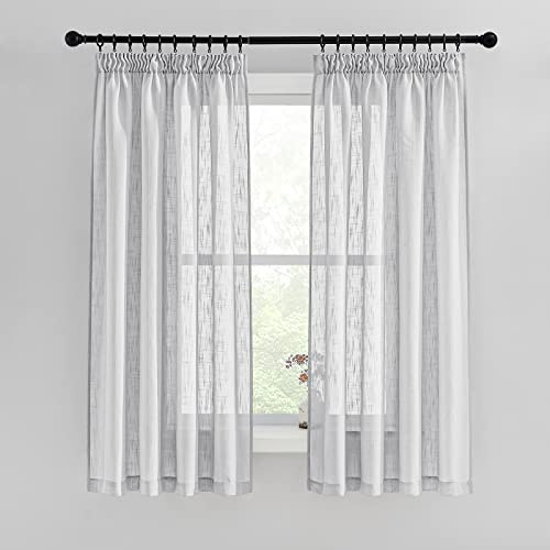 PONY DANCE Leinenoptik Gardinen Kurz Wohnzimmer Vorhang Halbtransparent | 2er Set, 160cm Lang, Hellgrau, Luftig, Lichtdurchlässig, Sichtschutz, Boho, mit Kräuselband für Schiene, für Schlafzimmer