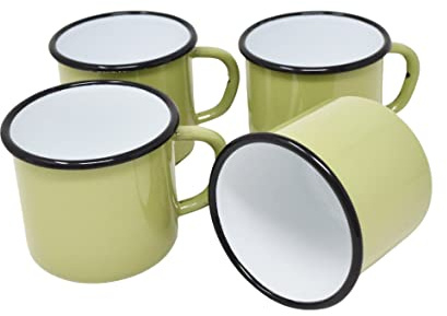 4 x emaillierte Metallbecher 250 ml Anisgrün