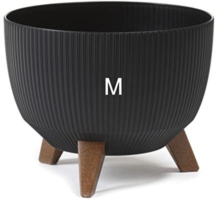 MELTOM Blumentopf Schale mit Füßen Einsatz Kräutertopf Übertopf Pflanzschale Eco Recycled (Schwarz, M - 29 cm)