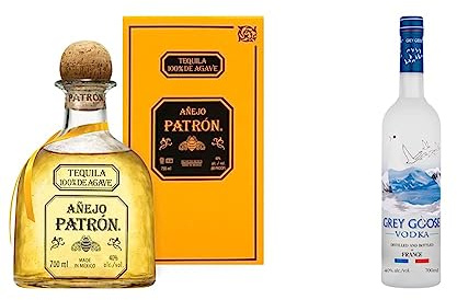 PATRÓN Añejo Premium Tequila, elaborado artesanalmente en México con el mejor agave azul Weber 100%, en pequeños lotes & Grey Goose Vodka, 700ml