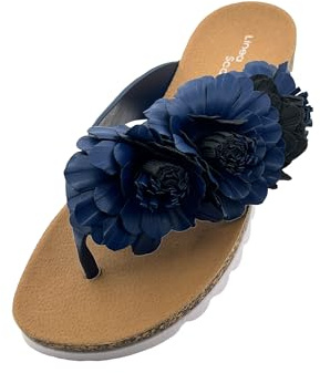 Linea Scarpa Flora Tongs pour femme Flip Dianette avec aspect liège : taille : 40 | Couleur : bleu marine