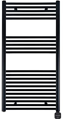anapont Radiateur de salle de bain électrique 1175 x 500 cm - Noir droit - Fonction minuterie - Radiateur pour serviettes - Chauffage électrique - Sèche-serviettes - Fabriqué en Allemagne