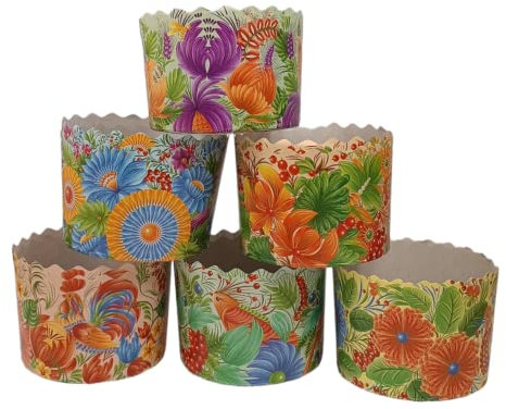 chutemka - 12 Pack | 12 oz Different designs of Paper Mold, Round Easter Bread Baking Paper Molds (Petrikovka)