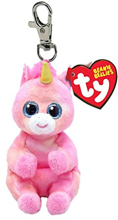 TY Beanie Bellies Clips Bague Porte-clés en Peluche, Skylar la Licorne avec Yeux Bleus Scintillants, Animaux en Peluche avec Ventre Doux 12 cm T43102