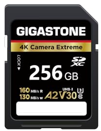 【5 Años Recuperación de Datos Gratis】 GIGASTONE 256GB A2 V30 Tarjeta SD(Cámara Extrema 4K hasta 160MB/s.Compatible con Canon Sony, U3 UHS-I Clase 10 para 4K UHD Video, con 1 Minicajas