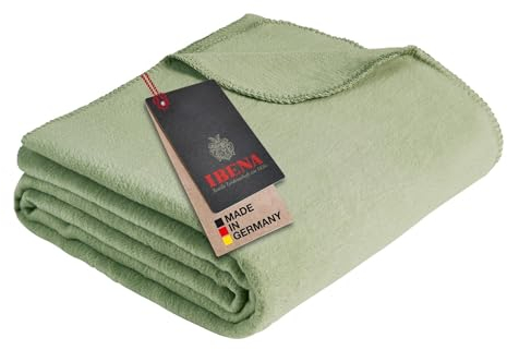 Ibena Malaga Bio Wolldecke 150x200 cm – 100% Baumwolle, Made in Germany, Baumwolldecke grün