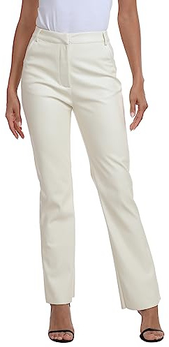 HDE Womens Faux Leather Pants High Waisted Straight Leg Trousers w/ Pockets