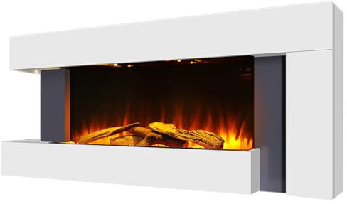 INMOZATA Electric Fireplace Wall Mounted/Free Standing 52inch /132CM Electric Fire Suites in White 7 day Programmable Remote Control Electric Fire Heater with Flame Effect and Moon Lighting