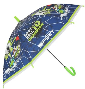SCOOLSTAR Fussball, FOOT BALL 10 CHAMPION Regenschirm,Taschenschirme, Kinder Regenschirm, Stockschirm Manual Kinderregenschirm mit UPF 50+ UV Schutz, Sturmfest, für Geschenke Kinder