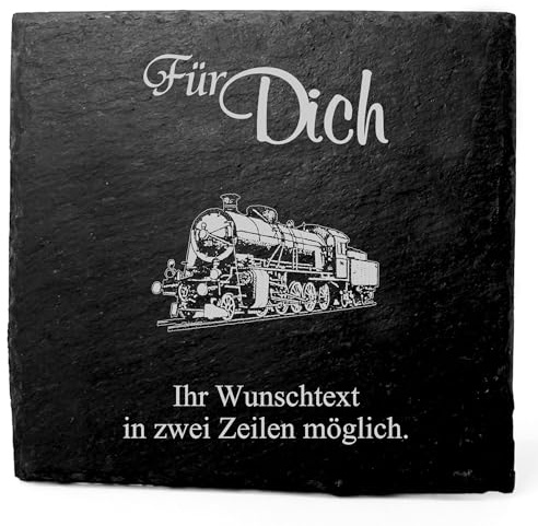 Deko Schiefer Untersetzer personalisiert Dampflok - Für Dich - 11x11cm Schwarz Bierdeckel Tischdeko Bieruntersetzer Weinuntersetzer