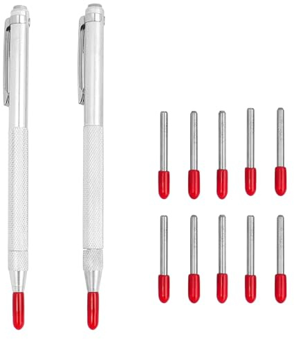 2 Stück Anreißnadel Wolframcarbid Hartmetall mit 10 Red Hat Ersatzspitzen | Anreißwerkzeug Reißnadel zum Anreißen Gravieren Metall, mit Magnet für Glas Keramik Fliesen Stein Stahl