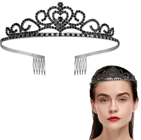 FERCAISH Kristall Krone Tiara mit Haarkamm, Schwarz Strass Brautkron, Metall Prinzessin Krone Erwachsene Für Hochzeit,Abschlussball, Festzug,Geburtstag Partys