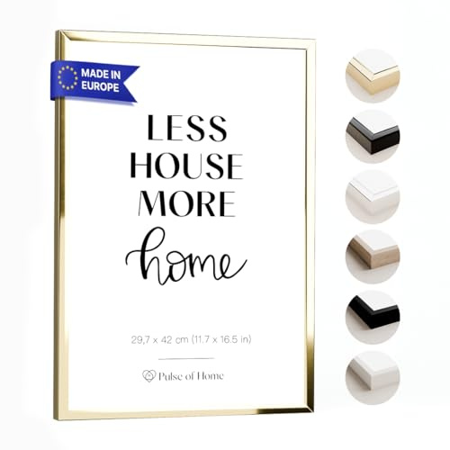PULSE of HOME Bilderrahmen Alu DIN A3 (29,7x42 cm) in Gold | ideal für Poster, Fotos & Kunst – Dekoration für Kinderzimmer & Wohnbereich — für moderne Wandgestaltung Zuhause