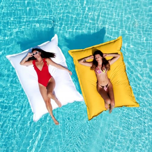 Avalon - Cuscino Galleggiante per Piscina Pouf Poltrona Sacco Way Grande, Pouffe Amaca, Pouf a Sacco in Tessuto Tecnico Antistrappo e Impermeabile, Arredo Moderno, Made in Italy(175x140cm-Giallo)