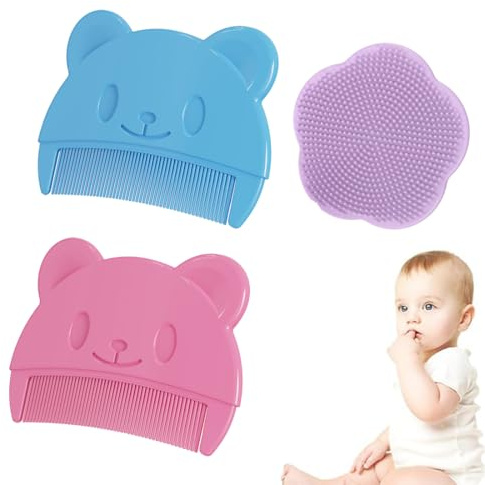 LAKJUOZ 3 Piezas Cepillo De Baño Para Bebe, Peine Bebe, Cepillo Costra Láctea Bebe, Cepillo De Masaje Para Cuero Cabelludo De Silicona, Set De Cepillo Y Peine Para Bebe