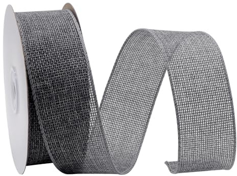 GOIYZTTR 10M Grau Sackleinen Band Rolle 4 cm Breit Juteband Jahrgang Verdrahtet Sackleinen Decoband Geeignet für DIY-Bastelverpackungen Geschenke und Blumenstraußdekoration