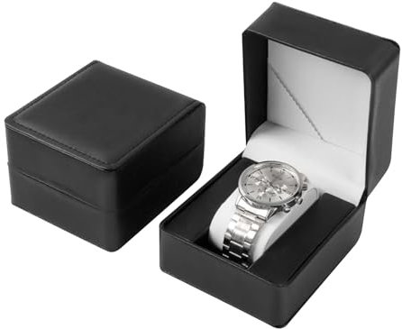 AfitLulu Uhrenbox Einzeln Uhren Aufbewahrungsbox mit Abnehmbaren Uhrenkissen für Damen und Herren, Uhrenkoffer PU-Leder Uhrenaufbewahrungsbox für Armbanduhren, Smartwatches, Armbänder (Schwarz)