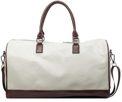 Itkcozcg Gepäck-Reisetasche, Reisetasche für Damen und Herren, PU-Leder, Fitnesstasche, große Kapazität, Übernachtungstasche, Umhängetasche, Geschäftsreise, Wochenendtasche, beige, Size reference