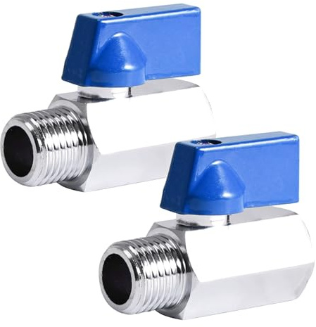 2 Stück Mini Kugelhahn 3/8 Zoll, 3/8 AG x 3/8 IG Messing Kugelventile | G3/8 Zoll Messing Mini Kugelhahn Absperrhahn, Absperrschalter mit Blau Griff, Ballonhahnschalter DN10 für Wasser Öl Gas