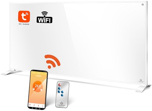 KESSER® Calefacción por infrarrojos de ahorro de energía, dispositivo de pie y montaje en pared, calefacción eléctrica, 700 W, con mando a distancia, termostato y control de aplicación, panel