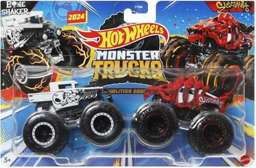 Hot Wheels Monster Trucks Demolition Doubles - Maßstab 1:64, Bone Shaker vs Skelesaurus Power Smashers Metal Cars