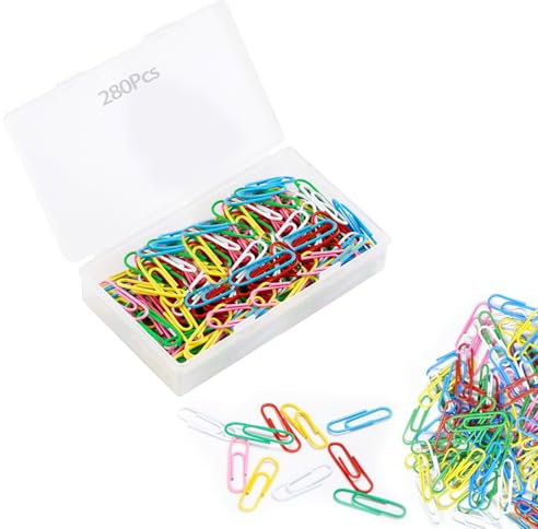 Eupneicu Büroklammern Bunt [280 Pcs], Wiederverwendbare Paper Clips Für Büro, Ideal Zum Sortieren Und Befestigen Von Dokumenten, Farbig Sortiert - Ideal Für Haushalt, Büro, Schule, Uni