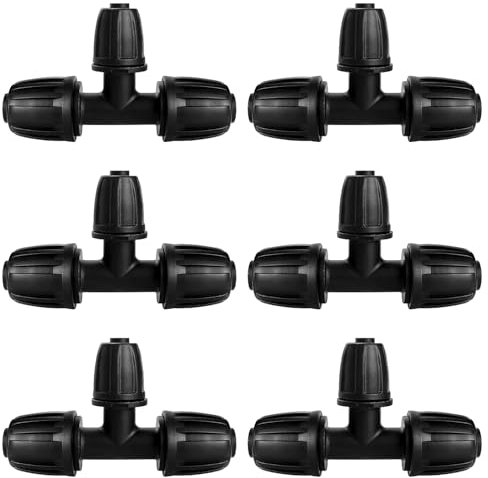 VooGenzek 6 Pezzi Raccordi per Irrigazione, Connettore Tubo a 3-Vie da Giardino per Tubo 13/16 mm a 8/12 mm, Connettori a T con Spinato Irrigazione a Goccia, per Prato, ​Giardin