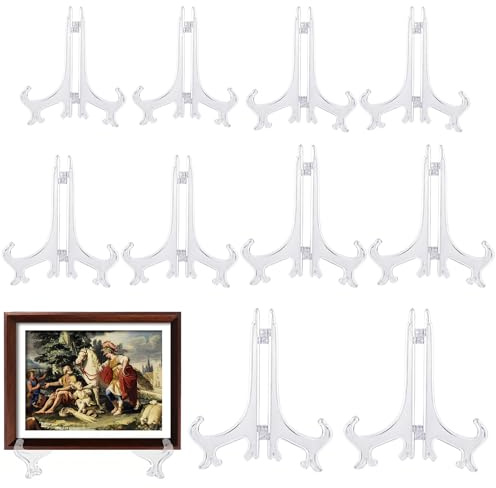 GUOYOU 10 PCS Clear Plastic Easels or Stand / Plate Holders, Fold Display Stand, for Display Pictures or Other Items at Weddings, Home Decoration, Birthdays, Tables（3in, 4in,5in,6in, 8in）