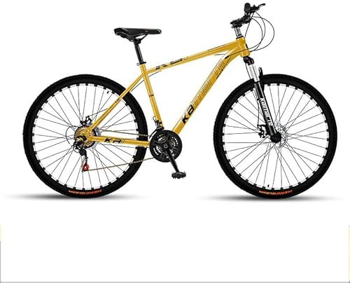 TgGreat Bicicleta De MontañA De 27,5 Y 29 Pulgadas, Bicicleta Gravel, De Acero Al Carbono, Freno De Disco Horquilla De SuspensióN con Guardabarros Asiento Ajustable,Yellow-29inch/24speed