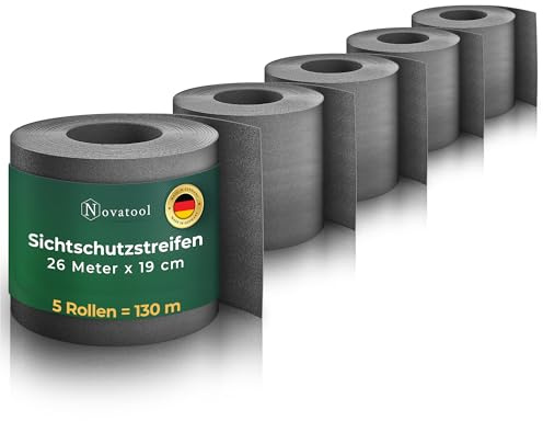 Novatool Premium PP 130m Rollen Nachhaltige Sichtschutzstreifen für Doppelstabmattenzaun Anthrazit für 50 Reihen Stabmattenzaun Sichtschutzstreifen extra stabil UV-Beständigkeit Sichtschutz Garten