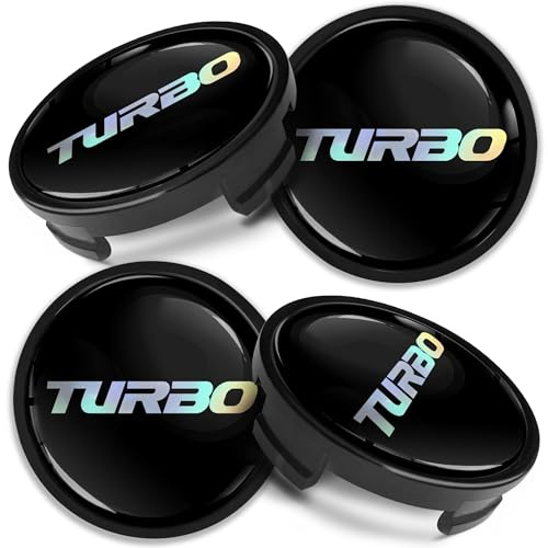 Biomar Labs 4 x 54 mm Tapas de Ruedas Compatible con Ford Tapacubos de Centro Llantas Aluminio Negro Holograma Turbo CF 50